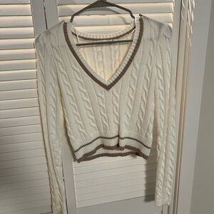 Altar'd State Cream and Brown V-Neck Sweater